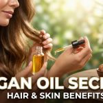 A dropper dispensing pure, golden argan oil into the palm of a hand for a natural skincare routine.
