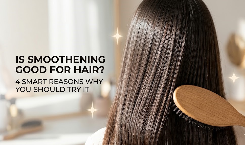 A woman with sleek, shiny, and perfectly smooth hair looking over her shoulder, demonstrating the results of a keratin treatment.