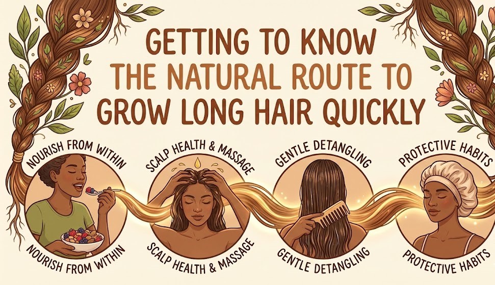 A woman gently massaging natural rosemary and jojoba oil into her scalp to promote healthy blood circulation and long hair growth.