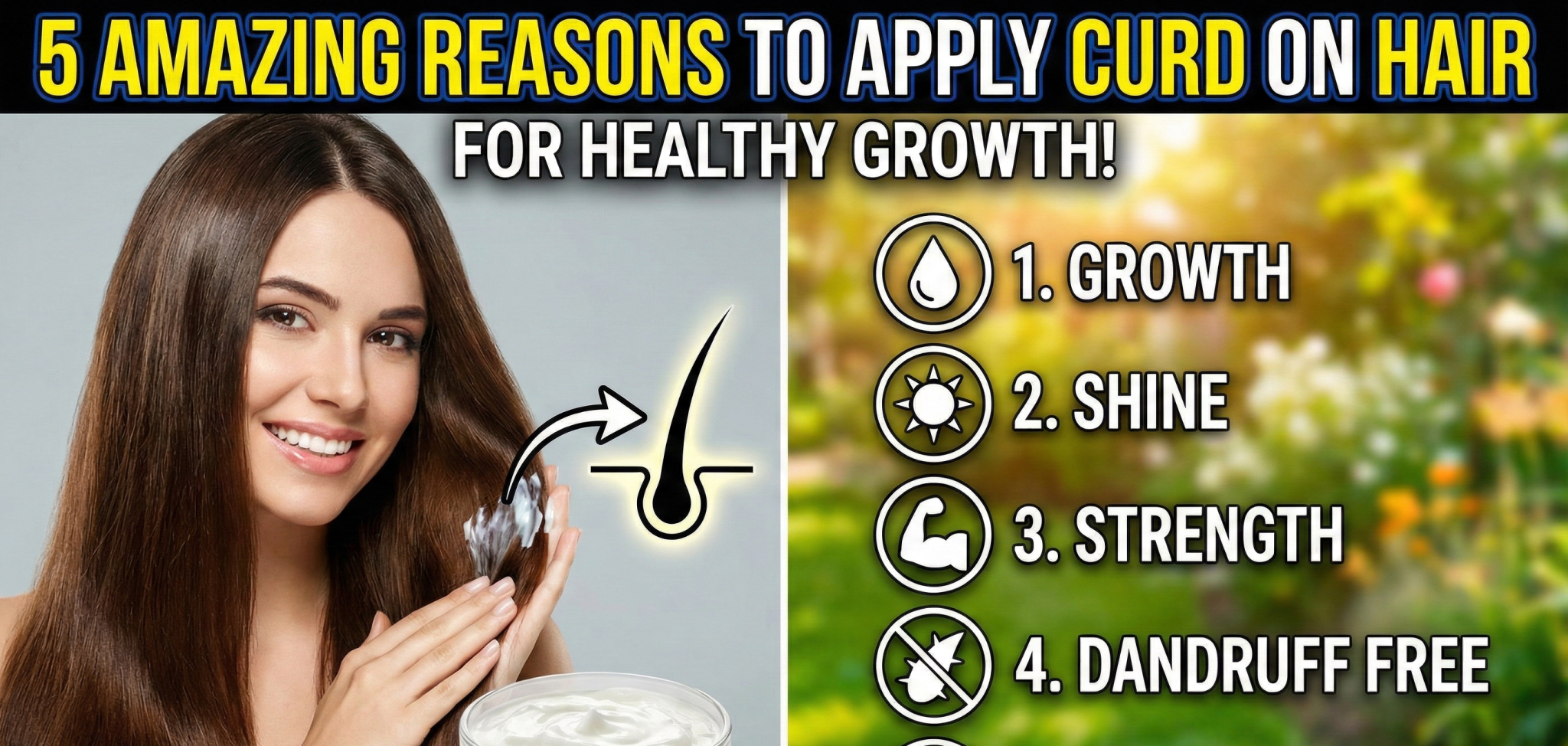 A top-down view of a wooden bowl filled with fresh curd surrounded by aloe vera and honey for a DIY hair mask.