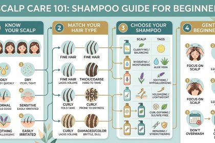Various professional shampoo bottles on a shelf, representing the choice of hair care products.