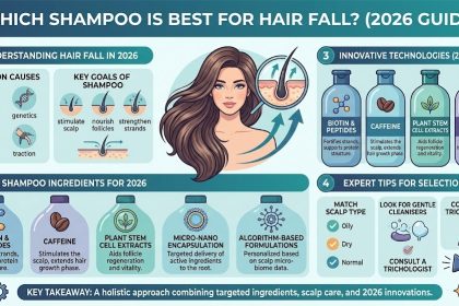 A variety of natural, sulfate-free shampoos and hair oils displayed against a clean, botanical background.