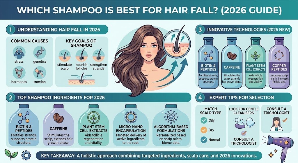 A variety of natural, sulfate-free shampoos and hair oils displayed against a clean, botanical background.