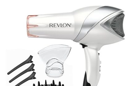 A high-resolution product image of the Revlon Infrared Ionic Hair Dryer with its diffuser and concentrator attachments.
