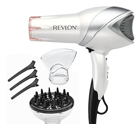 A high-resolution product image of the Revlon Infrared Ionic Hair Dryer with its diffuser and concentrator attachments.