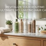 A highly clinical digital flat-lay of the Maple Holistics Rosemary Biotin shampoo and conditioner bottles alongside fresh rosemary sprigs on a minimalist beige background.